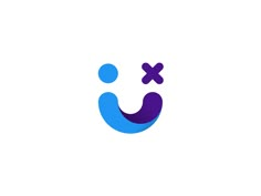 a blue and purple smiley face on a white background