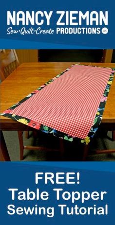 a table topper is shown with the words free to sew and an image of a