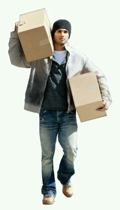 a man carrying two boxes on his back