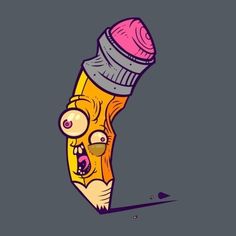 an orange pencil with a pink cap on it's head is sticking its tongue out