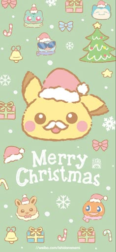 a christmas card with an image of pikachu wearing a santa hat