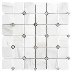 white marble mosaic tile with grey and gray dots on the bottom, in an irregular pattern