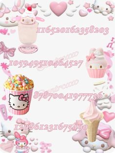 hello kitty wallpaper with cupcakes, cake and other items in pink colors