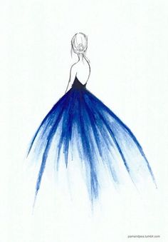 a drawing of a woman in a blue dress