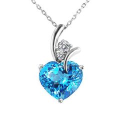 Women's Diamond Blue Topaz Silver Necklace Sterling Silver Heart Necklace, Blue Topaz Necklace, Sapphire Pendant, Women Diamond, Custom Jewelry Design, Sterling Silver Heart, White Sapphire, Heart Jewelry, Cute Jewelry