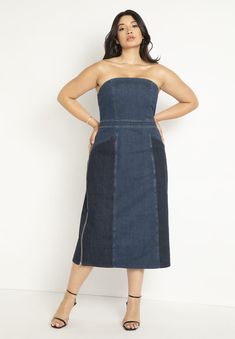 Denim Patchwork Dress, 2023 Back To School, Strapless Denim Dress, Plus Sized, Y2k Outfits, Swimsuits For All, Denim Patchwork, Patchwork Dress, House Dress