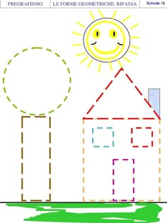 an image of a house with the sun above it and some lines going through it