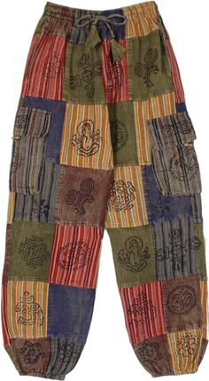 Nomad Travels Patchwork Unisex Harem Pants with Hippie Stamps | Multicoloured | Split-Skirts-Pants, Patchwork, Stonewash, Yoga,Striped, Bohemian Kashmiri Embroidery, Patch Pants, Estilo Hippy, Mode Hippie, Earthy Outfits, Estilo Hippie