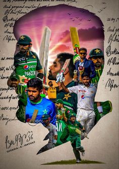 a collage of pakistan's cricket players