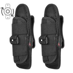 two black holsters are shown on a white background and one is open to show the inside