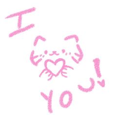 the word i love you written in pink crayons with a cat's face