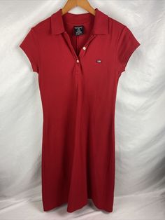 Polo Jeans Co. Women’s Size M Red Button Vintage Knee Length Collared Dress. Classic Fitted Cotton Polo Dress, Classic Red Cotton Dress, Classic Red Dress With Button Closure, Classic Red Dresses With Button Closure, Red Cotton Dress With Button Closure, Collared Dress, Polo Jeans, Red Button, Collar Dress