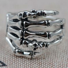 Sterling Silver Skull Hand Ring Skeleton Hand Ring, Skull Rings For Men, Hand Skull, Sterling Silver Skull Rings, Skull Accessories, Silver Pendant Lighting, Silver Skull Ring, Biker Jewelry, Skull Clothing