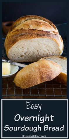 easy overnight sourdough bread on a cooling rack