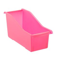 a pink plastic bin with an open lid on the top and bottom, sitting in front of a white background