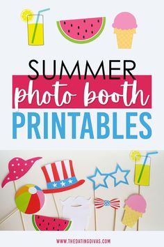 summer photo booth printables with watermelon, ice cream and popsicles