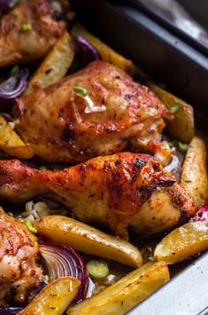 chicken and vegetables in a pan ready to be cooked