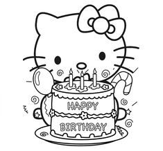 a hello kitty birthday cake with candles on it