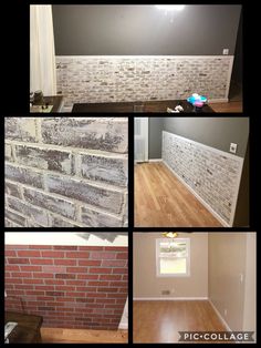 four pictures of different types of brick walls and flooring in various stages of construction