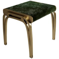 a small stool with a metal frame and fabric seat pad on the bottom, in gold