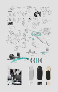 an image of a skateboard and its components in blue, green and white colors