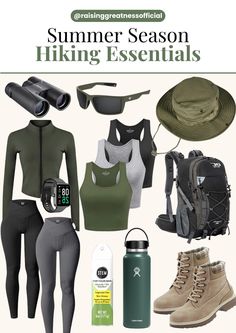 Hey Sunshines! 🌞 Ready to hit the trails this summer? Discover the ultimate hiking essentials for your next adventure. Embrace the great outdoors and make the most of your summer hikes! 🥾🌲☀️ #HikingEssentials #SummerAdventures #TrailReady #NatureLovers #OutdoorFun #ExploreMore #AdventureAwaits #SummerHikes Hiking Looks For Women, Hot Weather Hiking Outfit, Trekking Outfit Women Summer, Winter Hiking Outfit Women Cold Weather, Camp Outfit Ideas, Hiking Summer Outfit, Trekking Essentials, Hiking Essentials For Women, Hike Outfit Summer