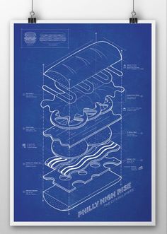 a blueprint drawing of a large sandwich