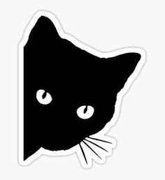 a black cat's face with white eyes sticker