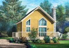 this is an artist's rendering of a small cabin style home with porches