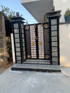 an entrance to a house with decorative decorations on it