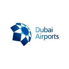 the logo for dubai airports, which is designed to look like an airplane with a blue and