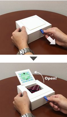 two pictures showing how to open an opened box