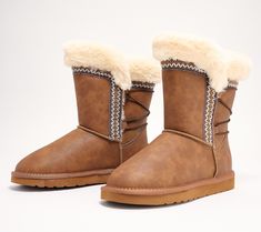 Combat cold weather in these cozy-yet-stylish boots. The faux fur lining is both fashionable and functional -- keeping feet warm during the winter months. From Lamo. Short Winter Boots, Stylish Boots, Winter Months, Winter Boots, Chestnut, The Winter, Cold Weather, Fashion Shoes, Faux Fur