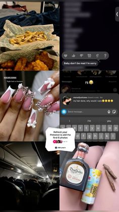 the collage shows different images of food and drinks on their fingers, with text that reads don't touch my nails