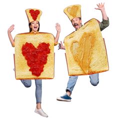 two people in costumes made to look like toast