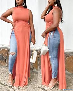 OrcaJump - Elegante vestido de tirantes con cordón y abertura alta, perfecto para ocasiones informales Mock Neck Top Outfit Summer, Mid Sized Outfits, Mock Neck Top Outfit, Neck Top Outfit, Womens Cape, Casual Outfit Style, Outfit Ideas Board, Fashion For Curvy Women, Long Sleeve Turtleneck Dress