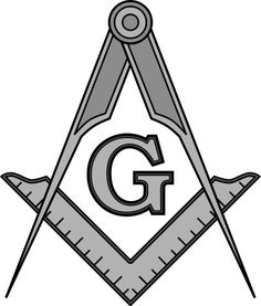 an all seeing masonic symbol with the letter g in it's center and two compasses on each side