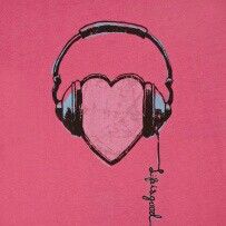 headphones and a heart on a pink background with the word love written across it