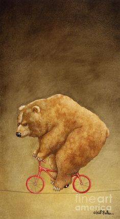 a painting of a bear riding a bike