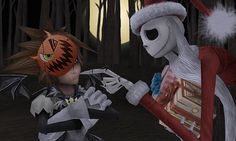 two animated characters dressed up in halloween costumes