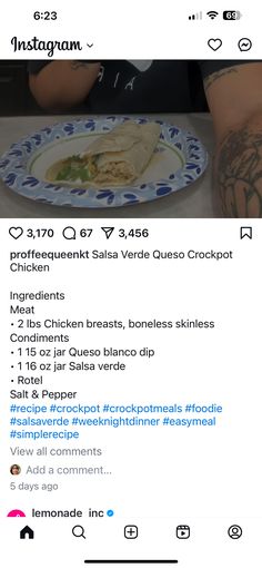 the instagram page shows an image of a plate with food on it