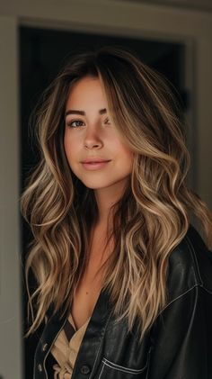 Medium Length Haircut With Layers Balayage, Long Hairstyles Balayage, Partial Balayage Face Framing, Blonde Balayage For Brown Eyes, Level 7 Hair Balayage, Sparse Highlights Brown Hair, Brunette With Full Blonde Highlights, Balayage Hair With Lowlights, Summer Baylage 2024