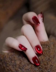 Red Acrylic Nails, Red Nail Polish, Cat Eye Nails, Red Nail, Funky Nails, Dream Nails, Chic Nails, Gorgeous Nails, Nails Inspo