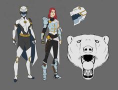 an image of some people in costume and polar bear costumes with the same character on them