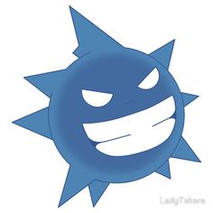 a blue sun with an evil face on it