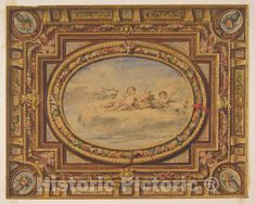 Art Print : Jules-Edmond-Charles Lachaise - Design for a Painted Ceiling with putti on Clouds in a Central Oval : Vintage Wall Art Cloud Ceiling, Classic Style Interior, Cloud Art, On Clouds, Painted Ceiling, Historical Maps, Classic Interior, Interior Styles, Woven Paper