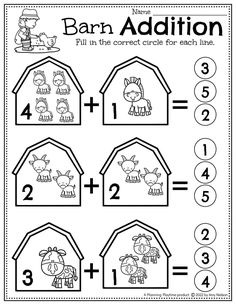 an addition worksheet to help students learn how to count the numbers in each barn