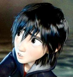 a close up of a person with black hair and an anime look on their face