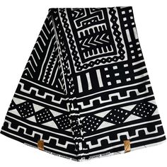 a black and white scarf with geometric designs