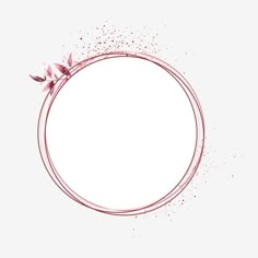 a round frame with some pink flowers on the side and white background, in the middle